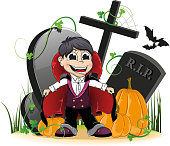 istock Vampire and pumpkins on the cemetery 472362349