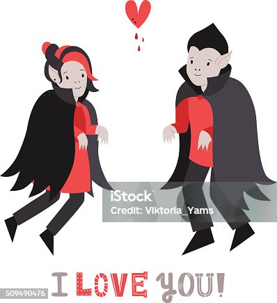istock Vampire cute couple in love with heart illustration. Part two. 509490476