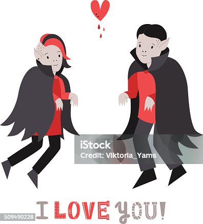 istock Vampire cute couple in love with heart vector illustration. Part 509490228