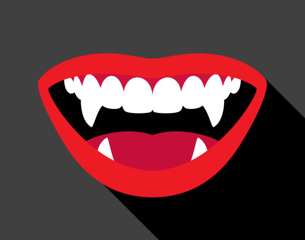 Vampire Fangs Vector illustration of a a mouth with vampire fangs against a black background. vampire stock illustrations