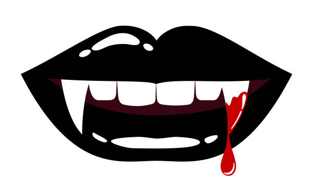 Vampire lips Black vampire mouth with blood isolated on white background. vampire stock illustrations