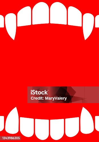 istock Vampire mouth poster for halloween party backdrop. All Hallows Eve background. Place for text 1343986305