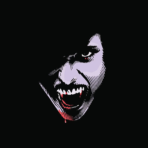 Vampire With Bloody Fangs Engraving style illustration of spooky vampire with bloody fangs. vampire stock illustrations