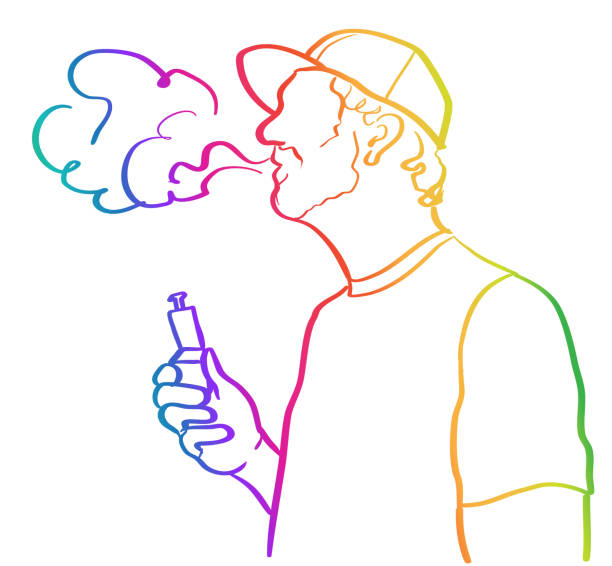 Vaping Versus Smoking Tobacco Rainbow Sketch illustration of a young man vaping as a way to quit smoking cigarettes vape green stock illustrations