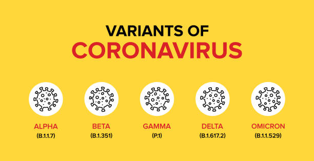 warianty lub mutacje lub rodzaje koronawirusa lub covid-19 (alfa, beta, gamma, delta, omicron) - omicron stock illustrations