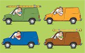 cartoon of contractor in different vehicles