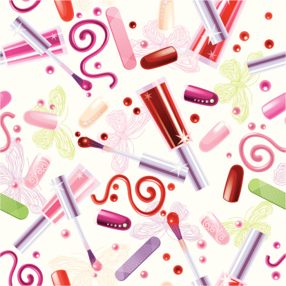 Various Cosmetics. Pattern. White background.