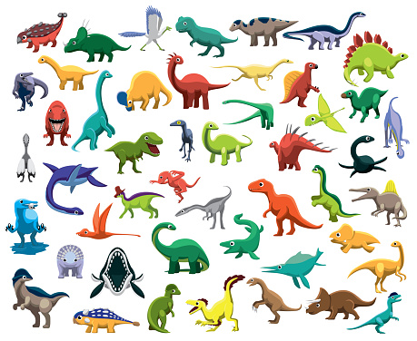 Various Cute Colorful Dinosaur Characters Cartoon Vector