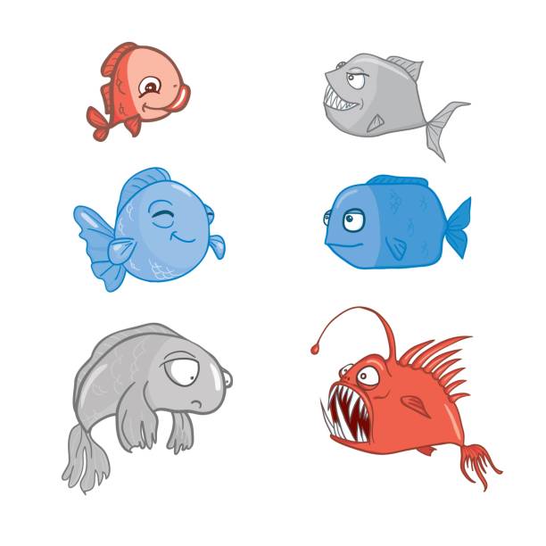 Various cute fishes collection. Vector illustration. Various cute fishes collection. Vector illustration. stylized underwater nature set of icons stock illustrations