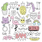Various cute things in doodle style vector illustration