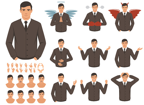 Various hand gestures and expressions. vector illustration