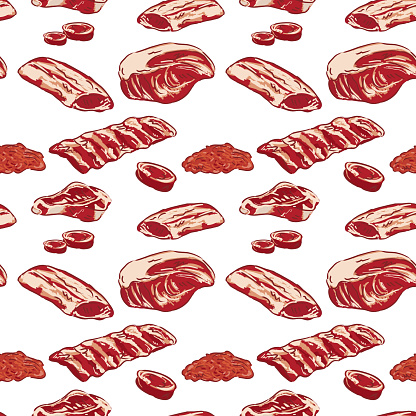 Various meat cuts seamless pattern