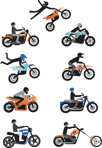 A collection of various kinds of motorcycles vector