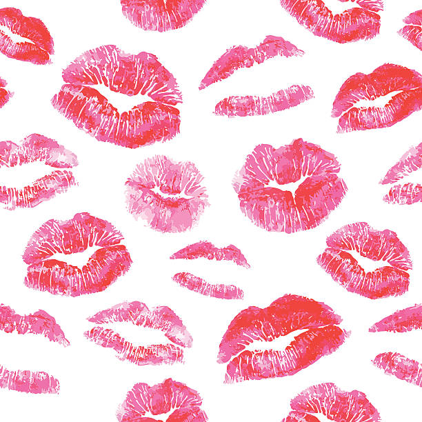 illustrazioni stock, clip art, cartoni animati e icone di tendenza di labbra baci pattern senza bordi - kiss