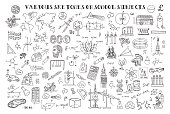 Various sketches on school subjects. Hand sketches on the theme of Maths and geometry. Vector illustration. Doodle set.