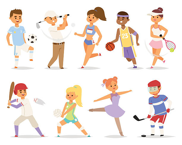 stockillustraties, clipart, cartoons en iconen met various sports people. - voetbal meisje