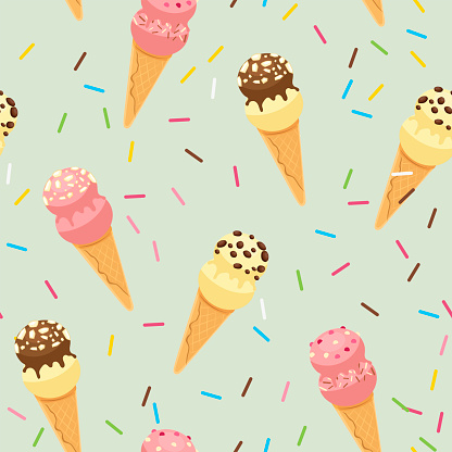 Various types of ice cream seamless pattern