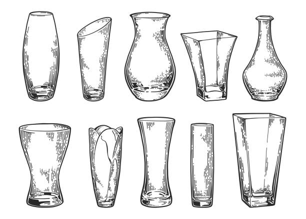 illustrations, cliparts, dessins animés et icônes de vase mis croquis n° 2 - hand draw jar
