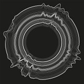 Vector 3d echo audio circular wavefrom spectrum. Abstract music waves oscillation graph. Futuristic sound wave visualization. Glowing impulse pattern. Synthetic music technology sample