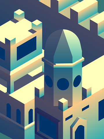 Vector 3d illustration in isometric projection - Ancient city.