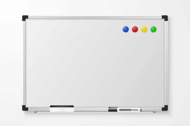 Vector 3d Realistic Blank Magnetic Whiteboard with Marker, Round Magnets and Board Sponge Closeup Isolated on White Background. Design Template for Mockup, Presentations, Training. Education Concept Vector 3d Realistic Blank Magnetic Whiteboard with Marker, Round Magnets and Board Sponge Closeup Isolated on White Background. Design Template for Mockup, Presentations, Training. Education Concept. whiteboard marker stock illustrations