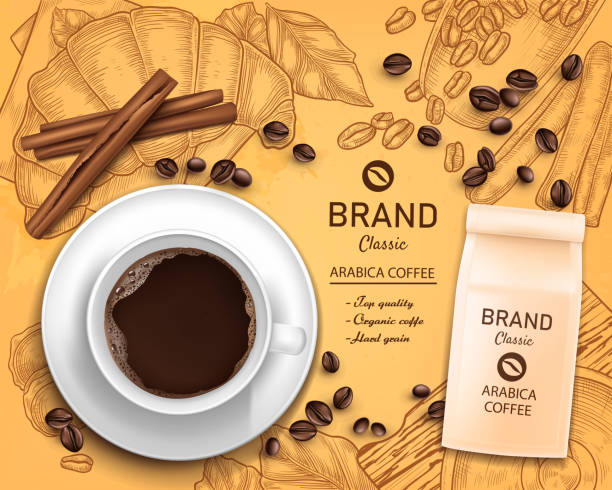 ilustrações de stock, clip art, desenhos animados e ícones de vector 3d realistic coffee cup, package concept - background coffee