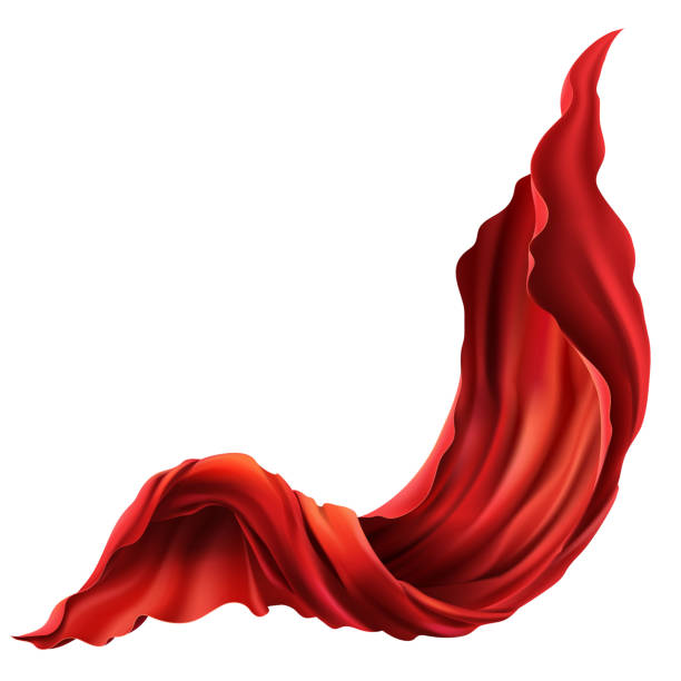 Vector 3d realistic flying, flowing red fabric Vector 3d realistic flying red fabric. Flowing satin cloth isolated on white background. Abstract decorative scarlet velvet textile or silken flag flowing cape stock illustrations