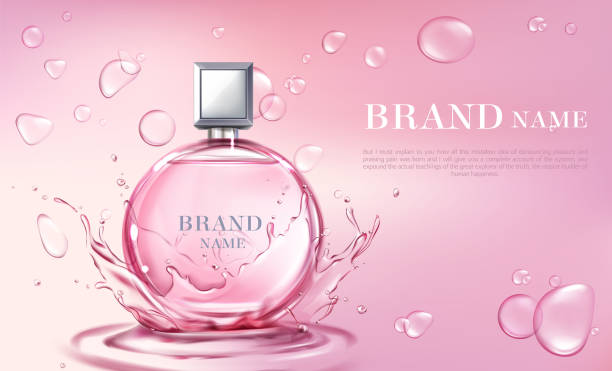 stockillustraties, clipart, cartoons en iconen met vector 3d realistische parfumfles, advertentieposter - essential oils smell