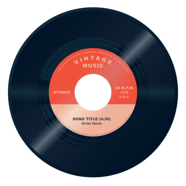 Vector 45 Vinyl Record A simple vector illustration of a vintage 45 vinyl record with placeholder text plastic stock illustrations