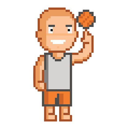 Vector 8-bit pixel art basketball on white background. vector