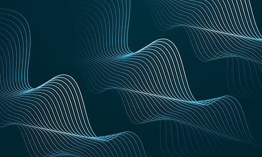 Vector abstract background with dynamic waves, line and particles. stock illustration