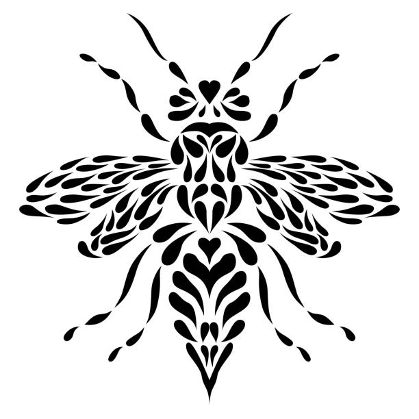 Vector abstract bee or wasp in tattoo style on white background. Isolated vector illustration. Bee black silhouette. Decoration tattoo of wasp. Insect illustration in abstract style. Vector abstract bee or wasp in tattoo style on white background. Isolated vector illustration. Bee black silhouette. Decoration tattoo of wasp. Insect illustration in abstract style bee silhouettes stock illustrations