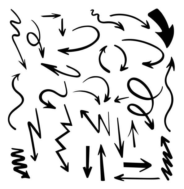 Vector abstract black hand drawn arrows set.Illustration of Grunge Sketch Handmade Vector Arrow Set.Arrow grunge vector. Vector abstract black hand drawn arrows set.Illustration of Grunge Sketch Handmade Vector Arrow Set. pencil drawing stock illustrations