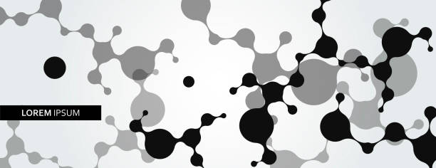 Vector abstract black molecules design and connection atoms illustration. Medical technology background vector art illustration