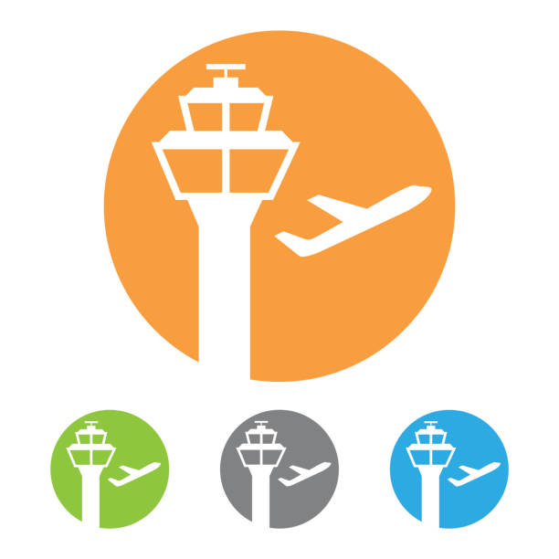 Vector airport tower icon Vector airport tower icon. Eps10 vector illustration with layers (removeable). Pdf and high resolution jpeg file included (300dpi). airport silhouettes stock illustrations