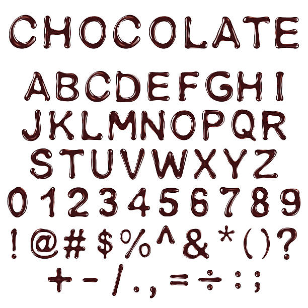 stockillustraties, clipart, cartoons en iconen met vector alphabet letters, numbers and symbols made of chocolate syrup - chocoladeletter