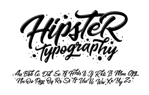 Vector Alphabet Lettering and Typography for Designs: Logo, Poster, Packaging, Invitation, etc. The modern cursive font in minimal and simple style isolated on white background. handwriting stock illustrations