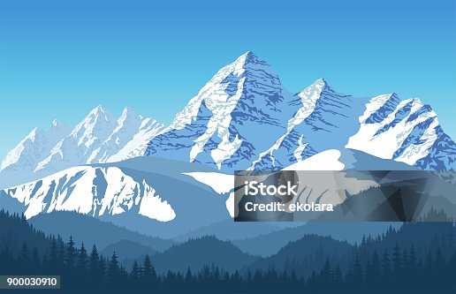 istock vector alpine landscape with peaks covered by snow 900030910