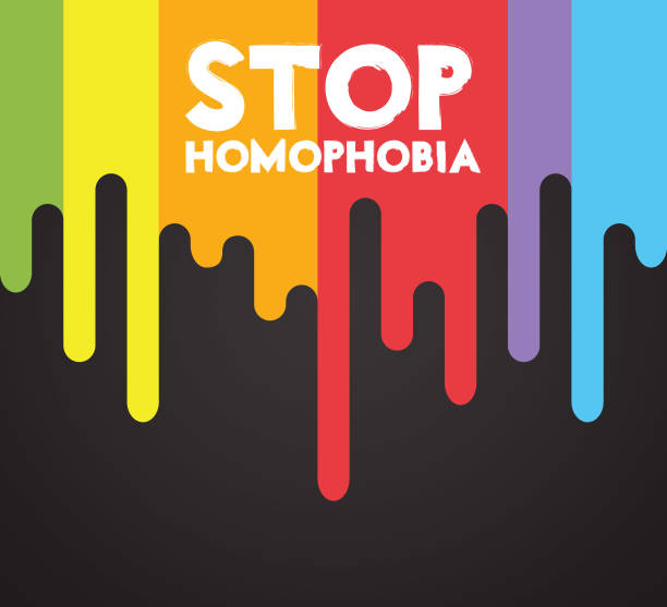 illustrations, cliparts, dessins animés et icônes de vector illustration avec l’inscription homophobia.card arrêter pour la journée internationale contre l’homophobie. drapeau d’arc-en-ciel lgbt. - homophobie