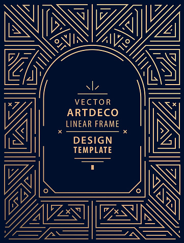 Vector arch art deco line border. Modern arabic gold frame, decorative geometric label frame. Linear ornament composition, vintage. Use for packaging, branding, decoration, etc.