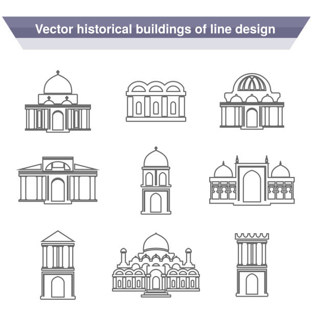 Vector architecture building symbols, historical building, black line icon of simple temple Vector architecture building symbols, historical building, black line icon of simple temple - illustration cupola stock illustrations