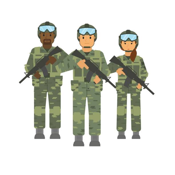 向量用武器白色背景分離武裝士兵組 - 士兵 陸軍 幅插畫檔、美工圖案、卡通及圖標