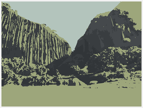 Vector art engraving style landscape pattern,Photographic Effects Illustration,Abstract Backgrounds,FuJian Province,Mountain Wuyishan,China