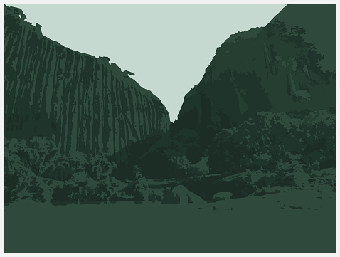 Vector art engraving style landscape pattern,Photographic Effects Illustration,Abstract Backgrounds,FuJian Province,Mt Wuyi,China
