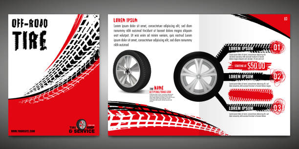 Vector automotive banners template Vector automotive brochure template. Grunge tire tracks backgrounds for portrait poster, digital banner, flyer, booklet, banner and web design. Editable graphic image in black, white, red colors truck designs stock illustrations