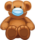 Vector  baby bear cartoon in mask, isolated.