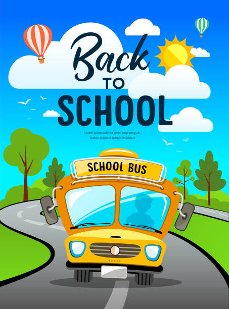 Vector Back to school bus on road and tree concept design Vector Back to school bus on road and tree concept design background, illustration school bus driver stock illustrations