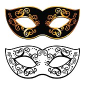 Vector black and gold venetian carnival mardi gras party mask. . Vector illustration