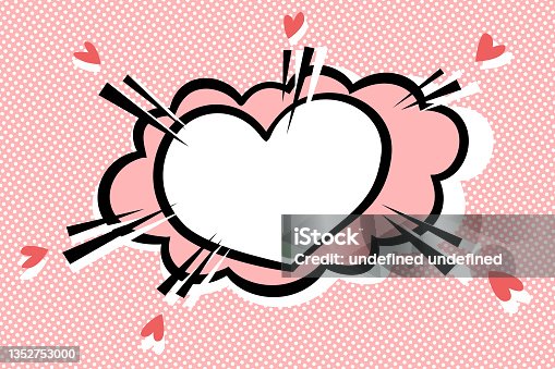 istock Vector background in comic book style with copy space, heart-shaped. Retro pop art. 1352753000