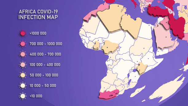 向量背景。資訊圖。非洲地理地圖。非洲國家的冠狀病毒感染統計。科維德-19。病毒傳播的流行病學地圖。地球的大陸。 - south africa covid 幅插畫檔、美工圖案、卡通及圖標